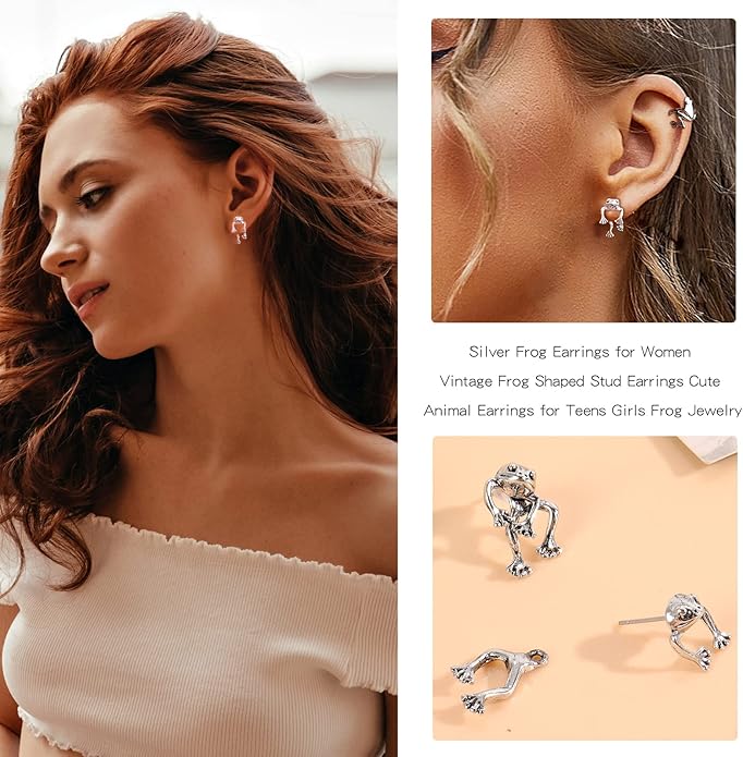 Frog Earrings for Women Mothers Day Gifts Vintage Frogs Shaped Stud Earrings Funny Cute 3D Animal Earrings Jewelry Gifts