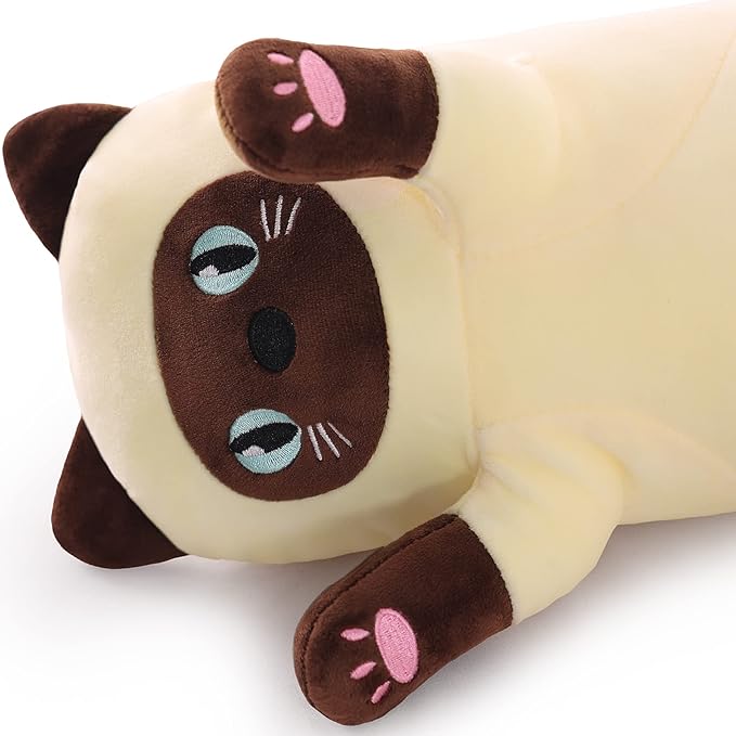 Cat Soft Plush Pillow Cute Cat Body Pillow, Long Stuffed Cat Plush Cat Stuffed Animal Toy Kitten Long Throw Pillow Gift for Kids Girlfriend(70CM,Beige)