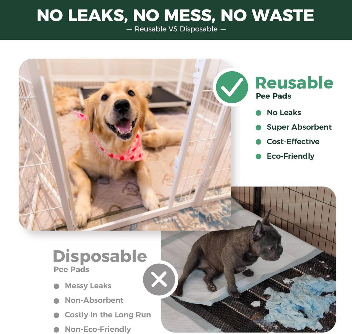 FXW Washable Pee Pads for Dogs, Puppy Pads with Super Absorbent, Specifically Designed for 48inch Cages, 47" × 29" Rectangle, Khaki, 2 Packs