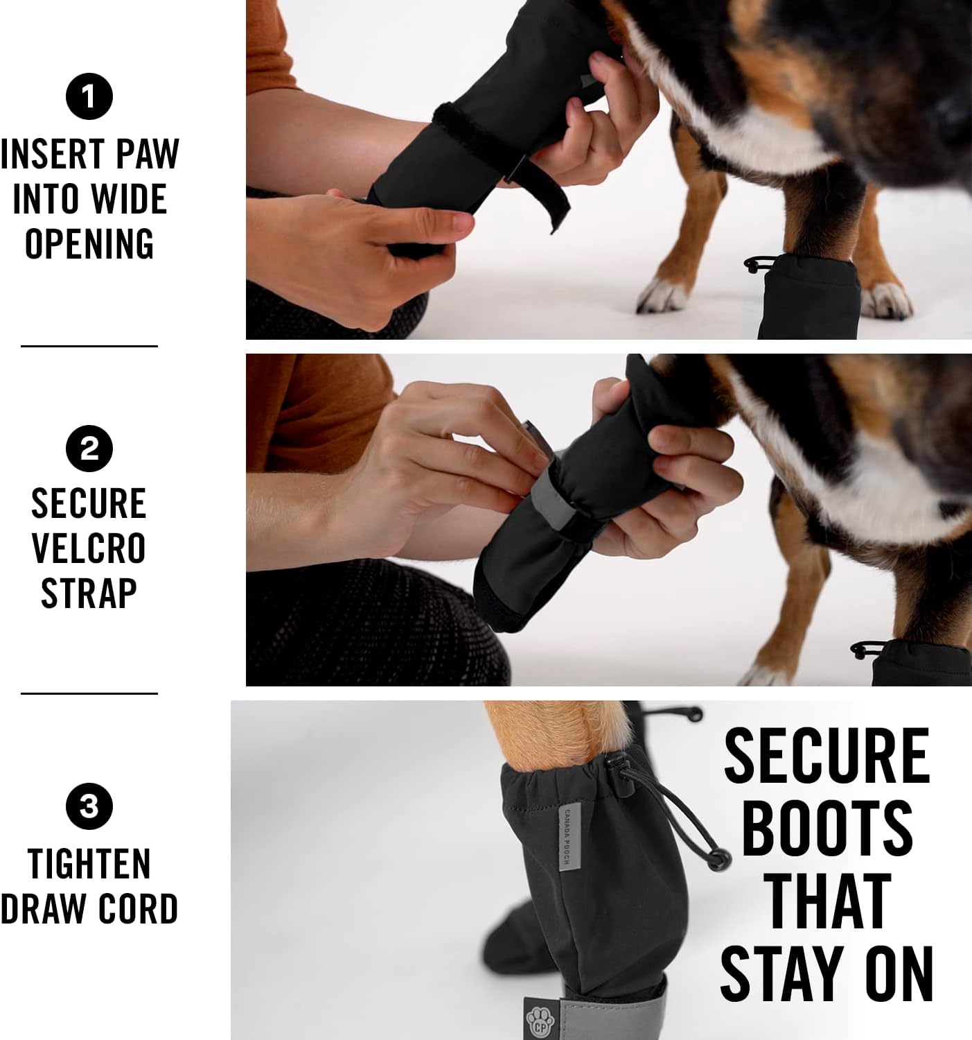 Canada Pooch Dog Winter Boots - Paw Protection, Anti-Slip Dog Shoes with Reflective Strap, Easy On for Small Medium Large Dog Booties - Black, Size 6