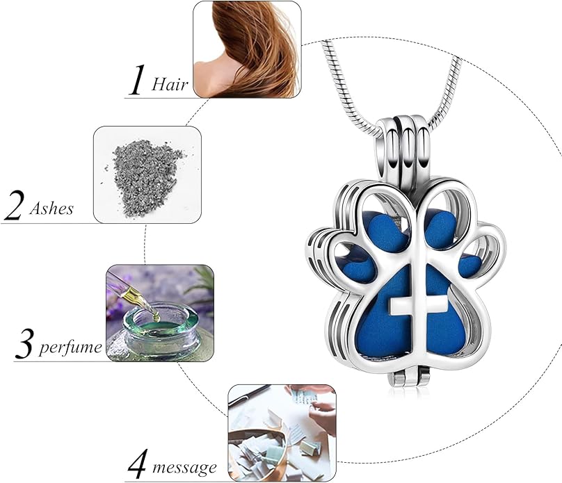 Pet Cremation Jewelry for Dog/Cat Paw Stainless Steel Memorial Locket Urn Necklace with Hollow Urn Cremation Jewelry for Ashes