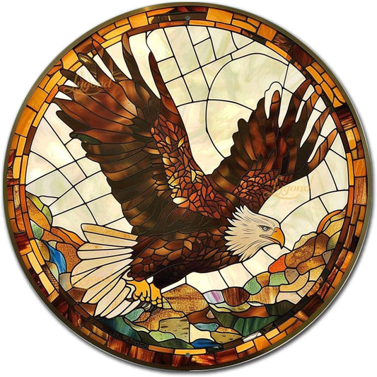 Lygond Metal Sign Tin Sign Circular Stained Glass Eagle Minimalist Wall Art For Gift 12×12 Inches