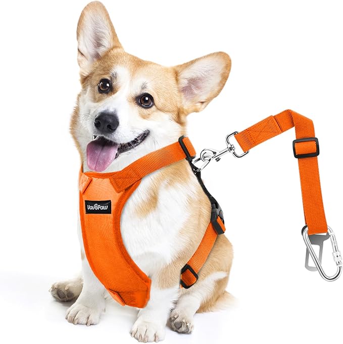 Dog Seat Belt, Safety Vest Dog Car Harness with Adjustable Buckle Dog Seat Belt for Vehicle Nylon Pet Safety Seat Belts Heavy Duty(S, Orange)