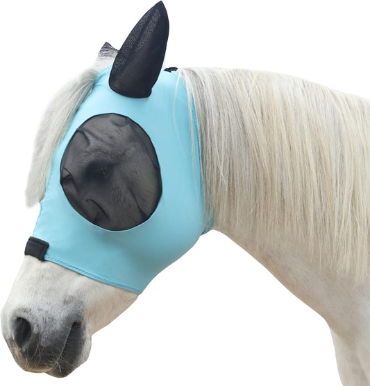 Horse Mesh Fly Mask with Ears, Soft Lycra Mesh Mask Anti-UV with Ears Pacific Blue, Full