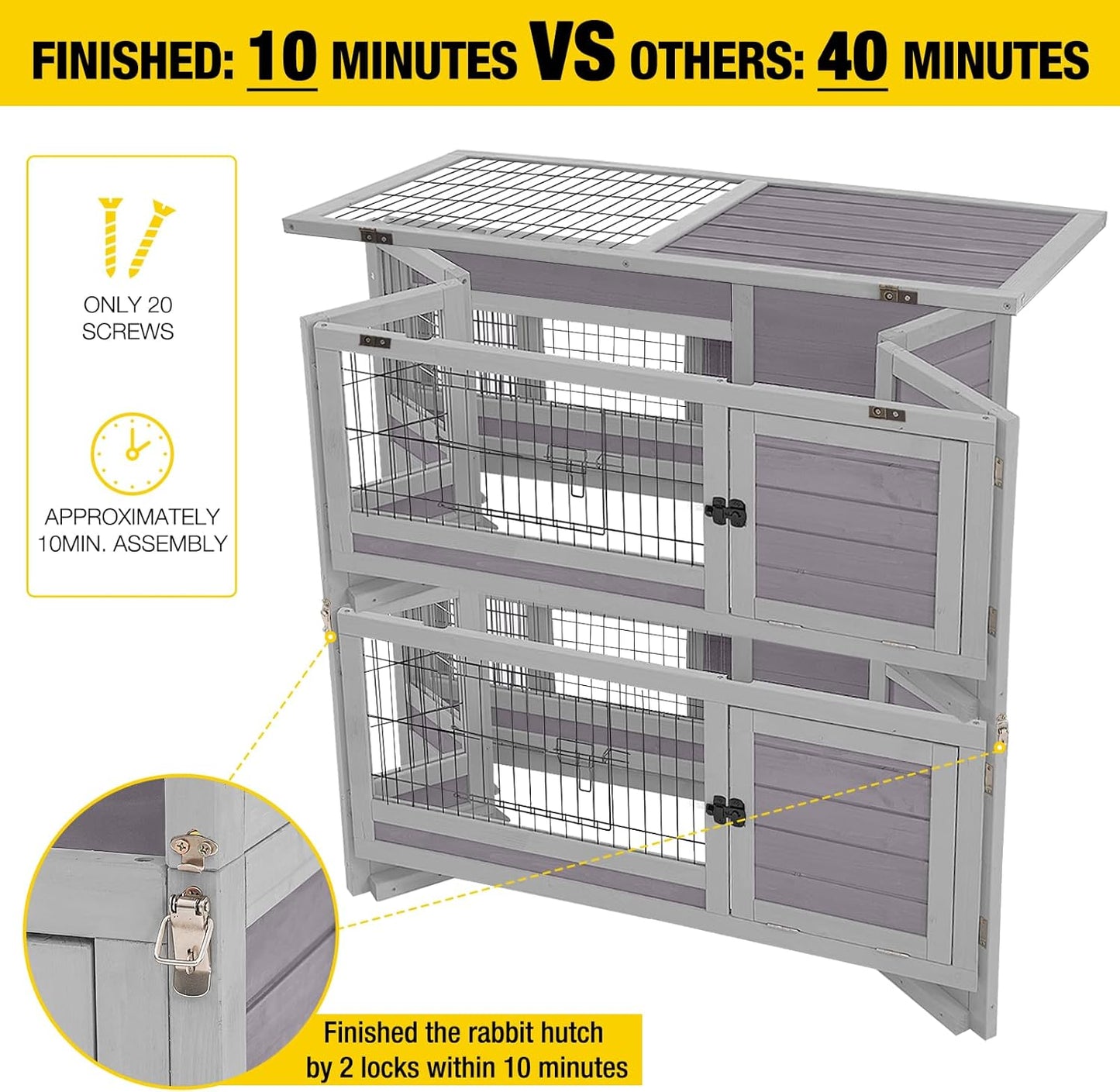 Aivituvin Large Rabbit Hutch Indoor and Outdoor Folding Bunny Cage on Wheels Guinea Pig Cage with Deep No Leak Pull Out Tray,Upgrade Version (Light Gray)