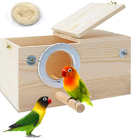 PINVNBY Parakeet Nesting Box Bird House Wood Breeding Box Parrots Mating Box for Lovebirds,Cockatoo,Budgie, Finch,Canary and Medium-Sized Birds(L)