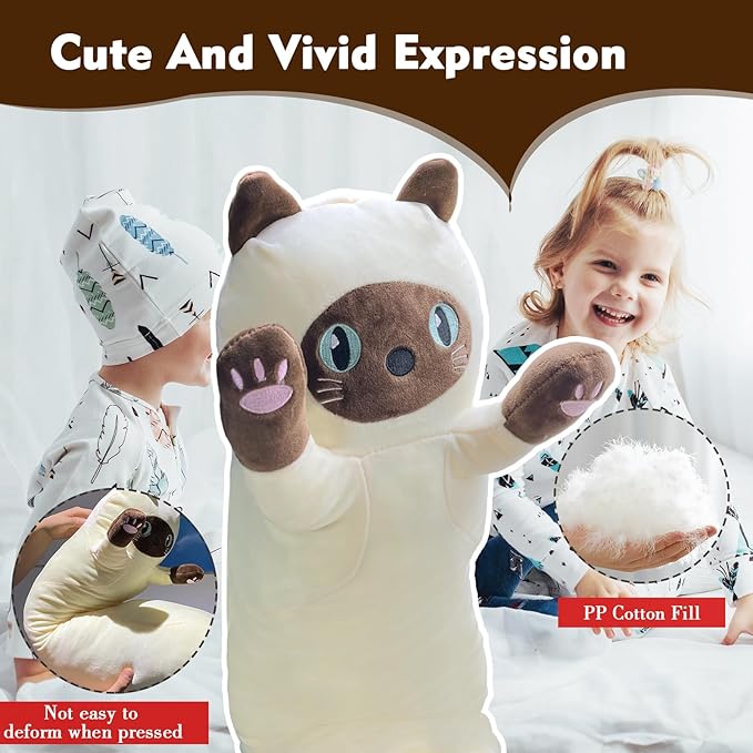 Long Cat Plush Pillow, 35.4in Cute Yellow Cat Plushie Stuffed Animals Body Pillow, Kawaii Kitten Soft Plushie Doll Toy Birthday Gift for Kids Girlfriend