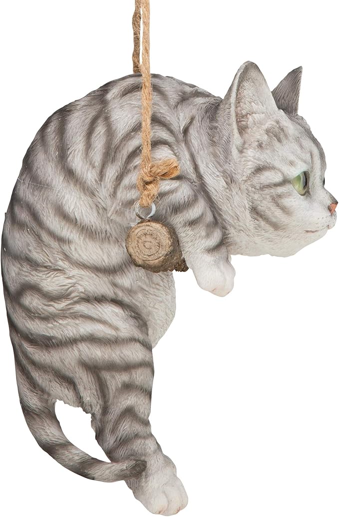 Design Toscano Gray Tabby Kitty on a Perch Hanging Cat Sculpture