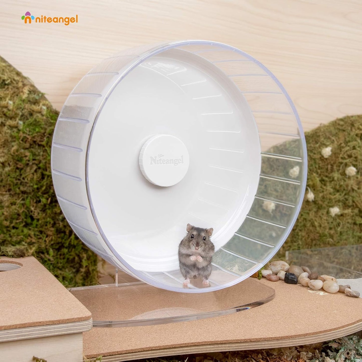 Niteangel Super-Silent Hamster Exercise Wheels: - Quiet Spinner Hamster Running Wheels with Adjustable Stand for Hamsters Gerbils Mice Or Other Small Animals (L, White)