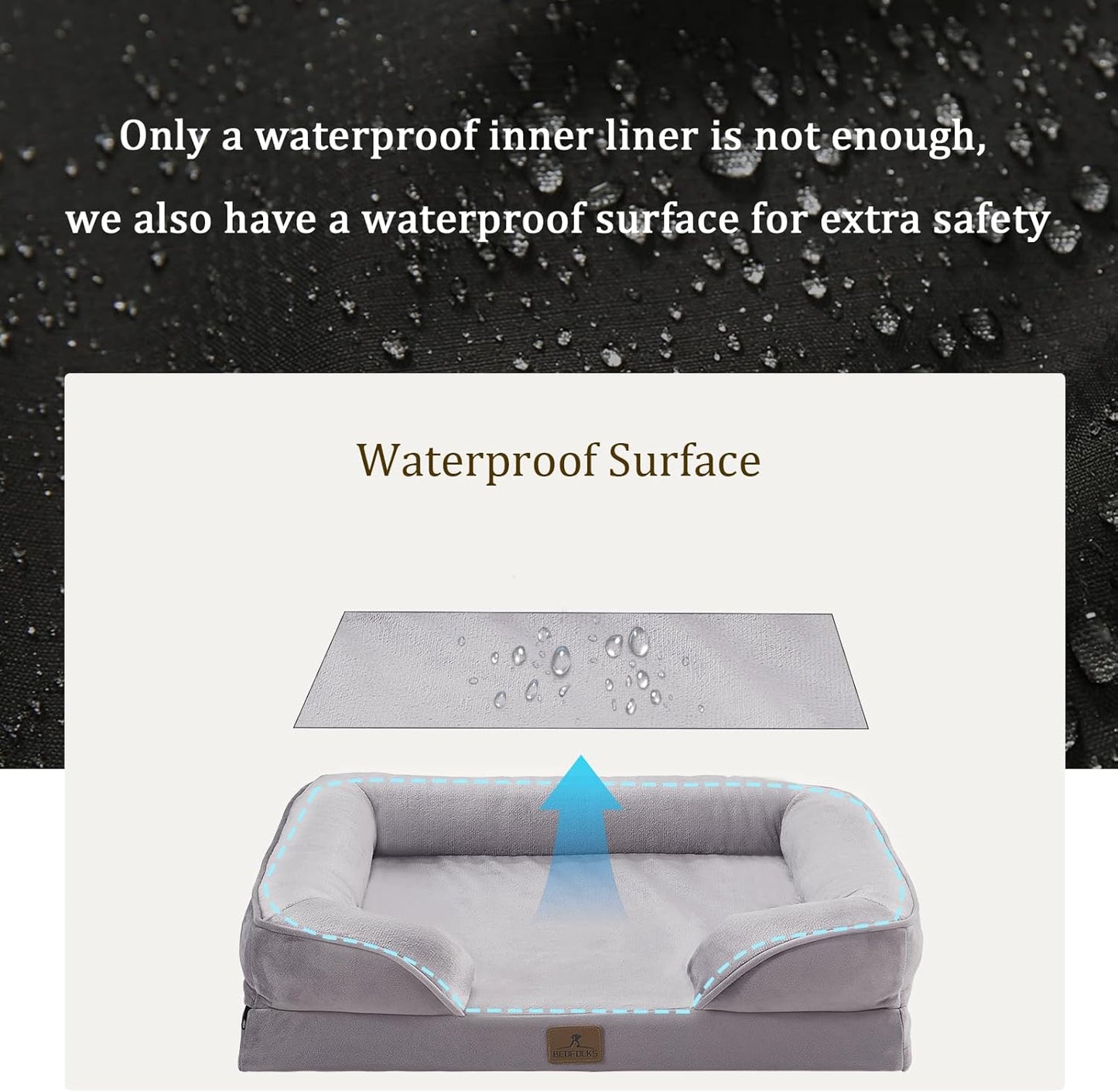 Bedfolks Orthopedic Dog Bed, Waterproof Dog Sofa Bed for Medium Dogs, Egg Foam Pet Couch Bed with Removable Washable Cover and Nonslip Bottom, Light Grey