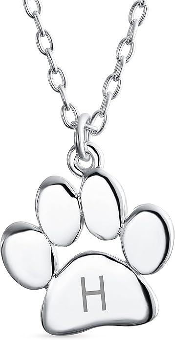Personalized Initial Alphabet A-Z Dainty Dog Cat Pet Kitten Puppy Paw Print Pendant Necklace Animal Jewelry For Women Teen Polished Rose Yellow Gold Plated .925 Sterling Silver Customizable