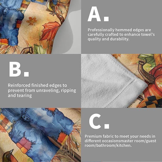 Giwawa Fall Scarecrow Hand Towels Set of 2 Autumn Pumpkin Bathroom Towel Seasonal Holiday Decorative Fingertip Towel Kitchen Fast Drying Washcloth