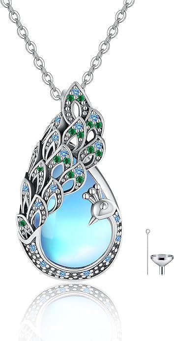 Sterling Silver Blue Opal Turquoise Peacock Pendant Necklace - Peacock Jewelry Gifts for Women