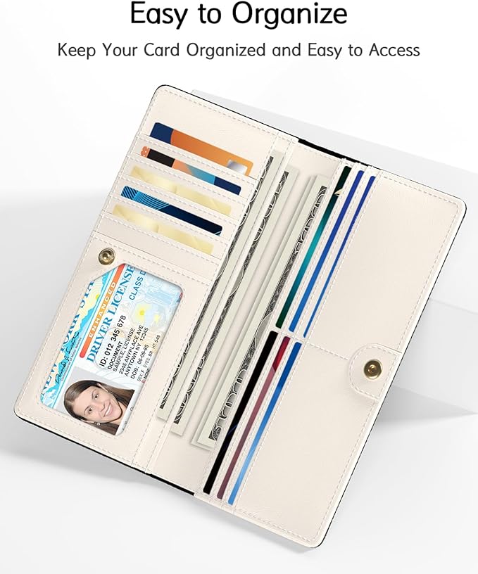 Nipichsha Womens Wallet, RFID Slim Wallets for Women, Thin Ladies Credit Card Holder Purse, Cute Leather Bifold Clutch Billfold with 11 Card Slots & ID Window, Black