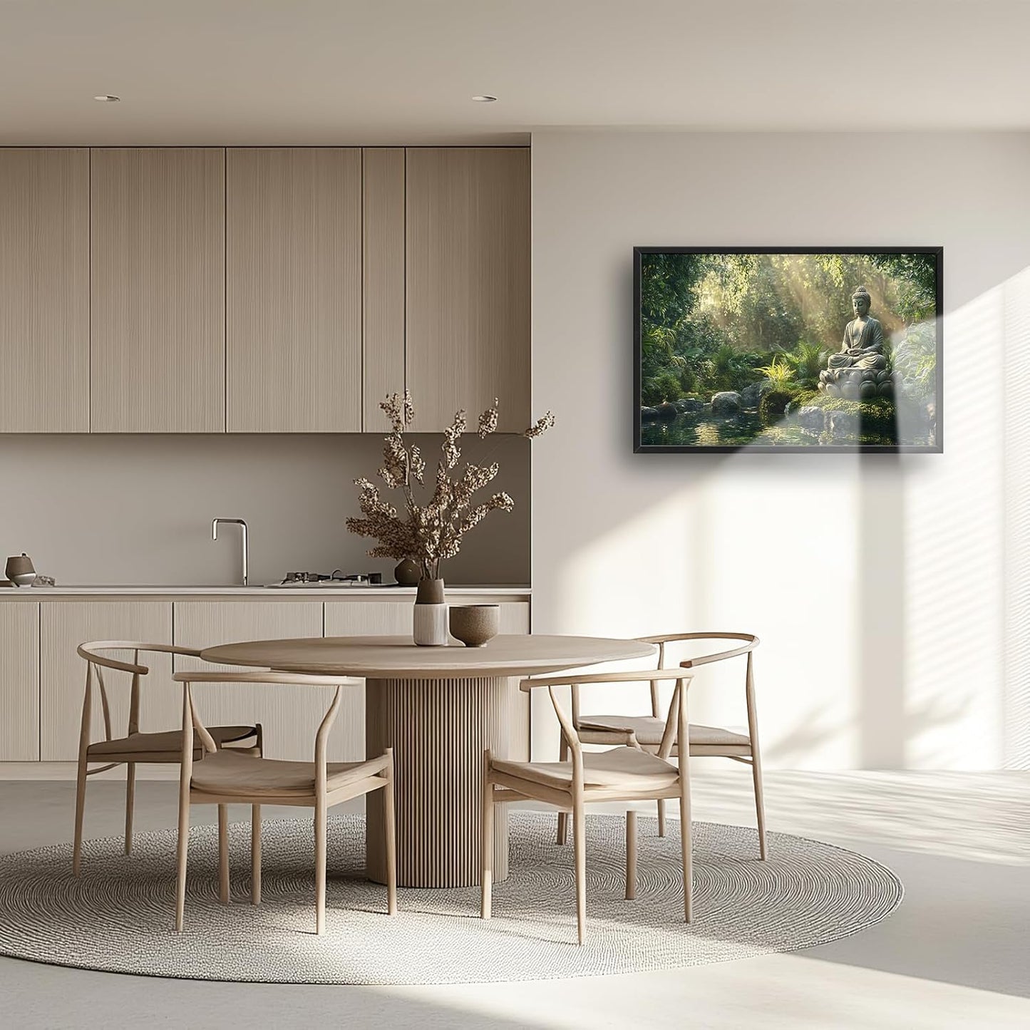 Large Buddha Forest Wall Art for Living Room, Framed Oversized Tree Lake Wall Decor, Nature Landscape Canvas Painting Modern Artwork Home Decoration for Dining Room Bedroom Office 36"x24"