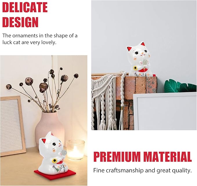 PRETYZOOM Cupcake Toppers Japanese Lucky Cat Figurine Ceramic Fortune Cat Beckoning Maneki Statue Collectible Figures Feng Shui Tabletop Animal Sculpture for Business Opening Wealth Cat Decor