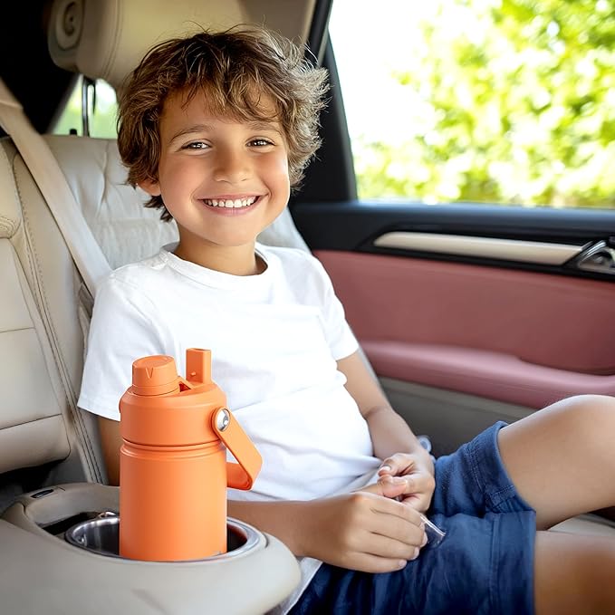 Kids Insualated Water Bottle with Straw - 12oz Stainless Steel Water Bottle with Dual Spouts, Leak-Proof, BPA-Free, Double Wall Vacuum Keeps Cold for 24 Hours for Sports, Travel (Frosted Lilac)