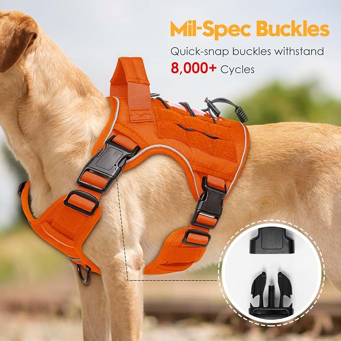 Heavy-Duty Tactical Dog Harness for Large Dogs, No Pull Adjustable Reflective Pet Vest with Molle System, K9 Military-Grade Control for Service Training, Outdoor & 10+ Breeds, Orange, Medium