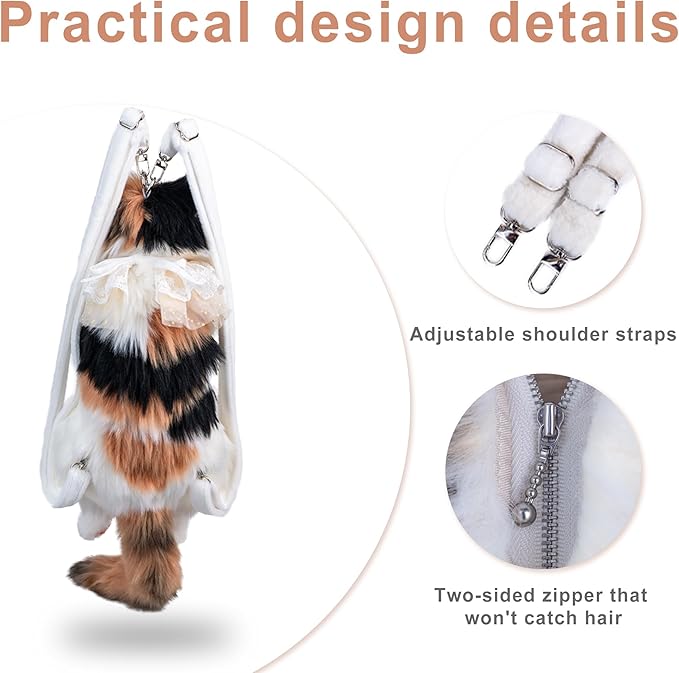 Chongker Stuffed Animals Backpack - Lifelike Stuffed Cat Plush Backpack, Handmade Cute Cat Shaped Bag, Large Dark Calico