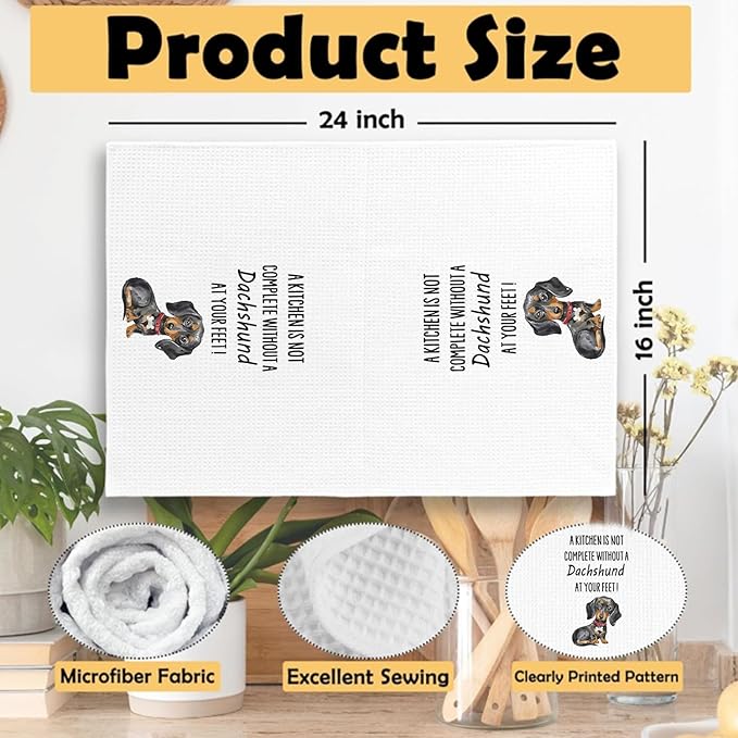 Dachshund Dog Gifts Kitchen Decor Towels 16″×24″,Dog Lovers Gifts for Girls Mom Women, A Kitchen is Not Complete Without a Dachshund at Your Feet Bathroom Kitchen Dish Hand Towels 052