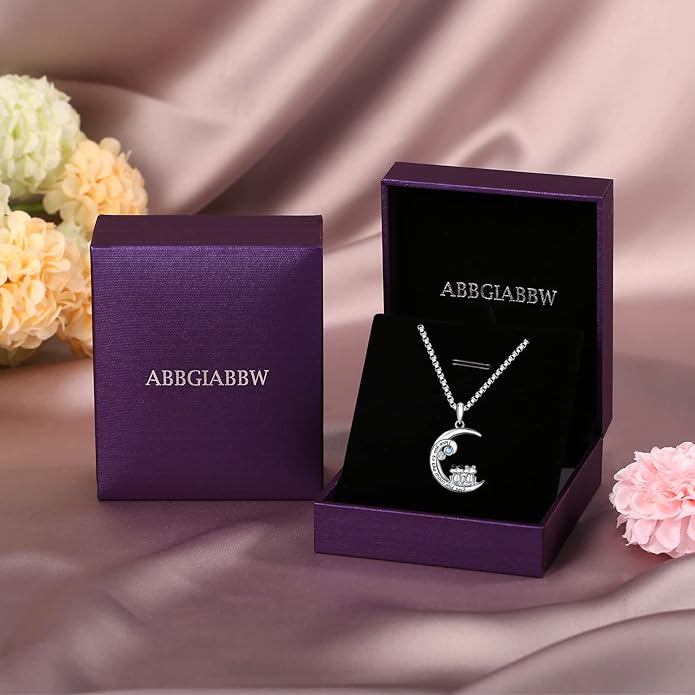 925 Sterling Silver Pig/Koala/Frog/Cat Horse Necklace I Love You to the Moon and Back Cute Animal Love Heart Moon Pendant Necklaces Jewelry Birthday Gifts for Women Best Friends