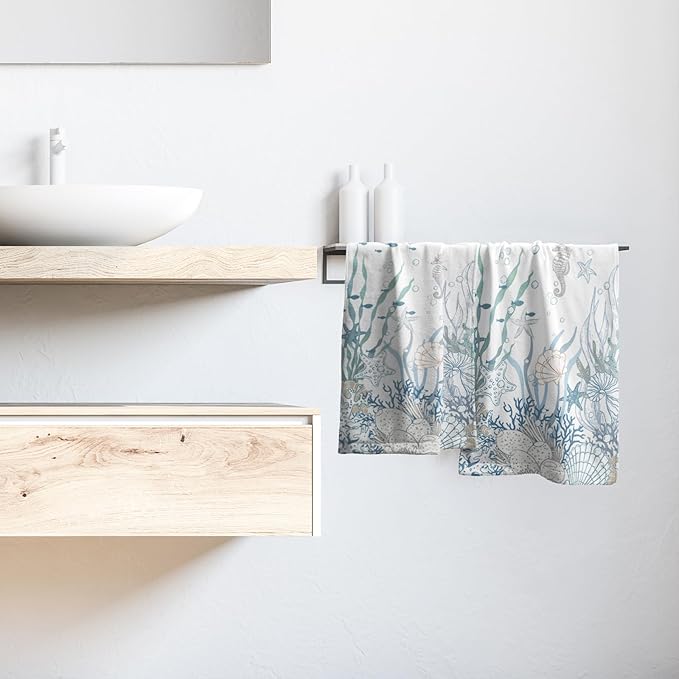 Nautical Coastal Hand Towels Set of 2 Coral Seahorse Decorative Fingertip Face Towels Kitchen Dishcloth for Bathroom Hotel Spa Decor Gift