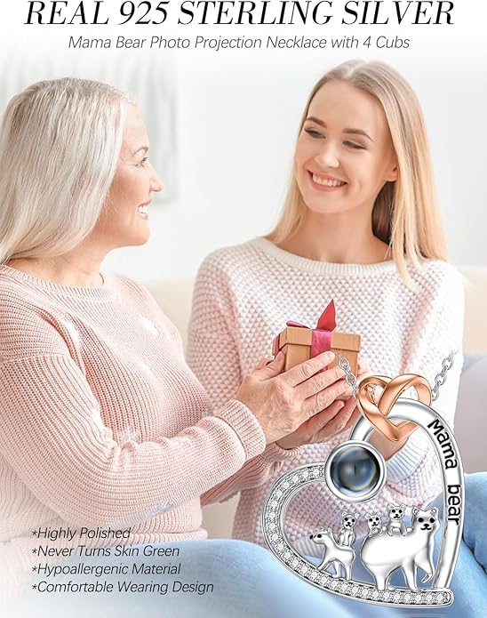 Mothers Day Gift for Mom 925 Sterling Silver Mama Bear/Dinosaur/Cat/Bird/Chicken Necklace with 1 2 3 4 5 Cubs Jewelry for Women Wife Grandma