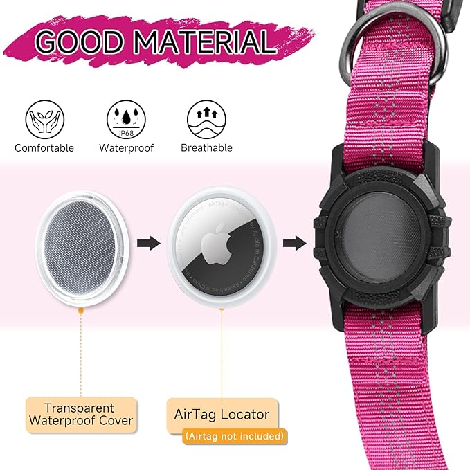 Dog Collar Compatible with Airtag, with Waterproof Cover, Multiple Colors, Multiple Sizes, Breathable Cotton and Linen Material, Suitable for Small, Medium and Large Dogs