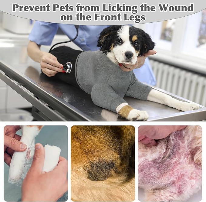 IDOMIK Dog Recovery Suit, Dog Surgery Recovery Suit Front Legs, Comfy Joint Leg Sleeves After Surgery, Elbow Braces Protector for Leg Injuries & Joint Pain, Cone Collar Alternatives,Grey,XL