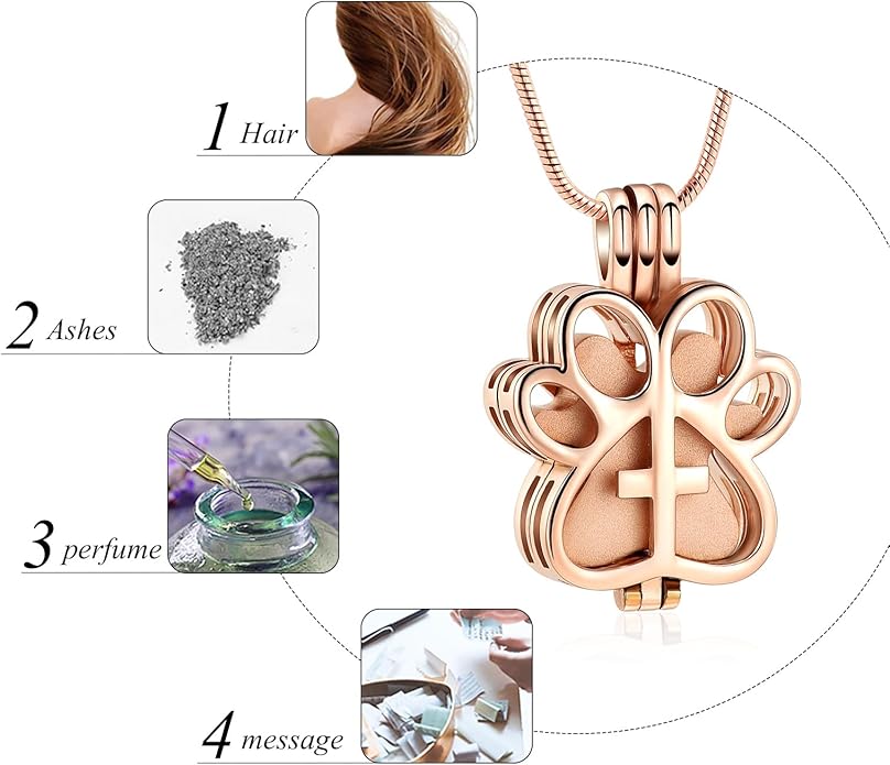 Pet Cremation Jewelry for Dog/Cat Paw Stainless Steel Memorial Locket Urn Necklace with Hollow Urn Cremation Jewelry for Ashes