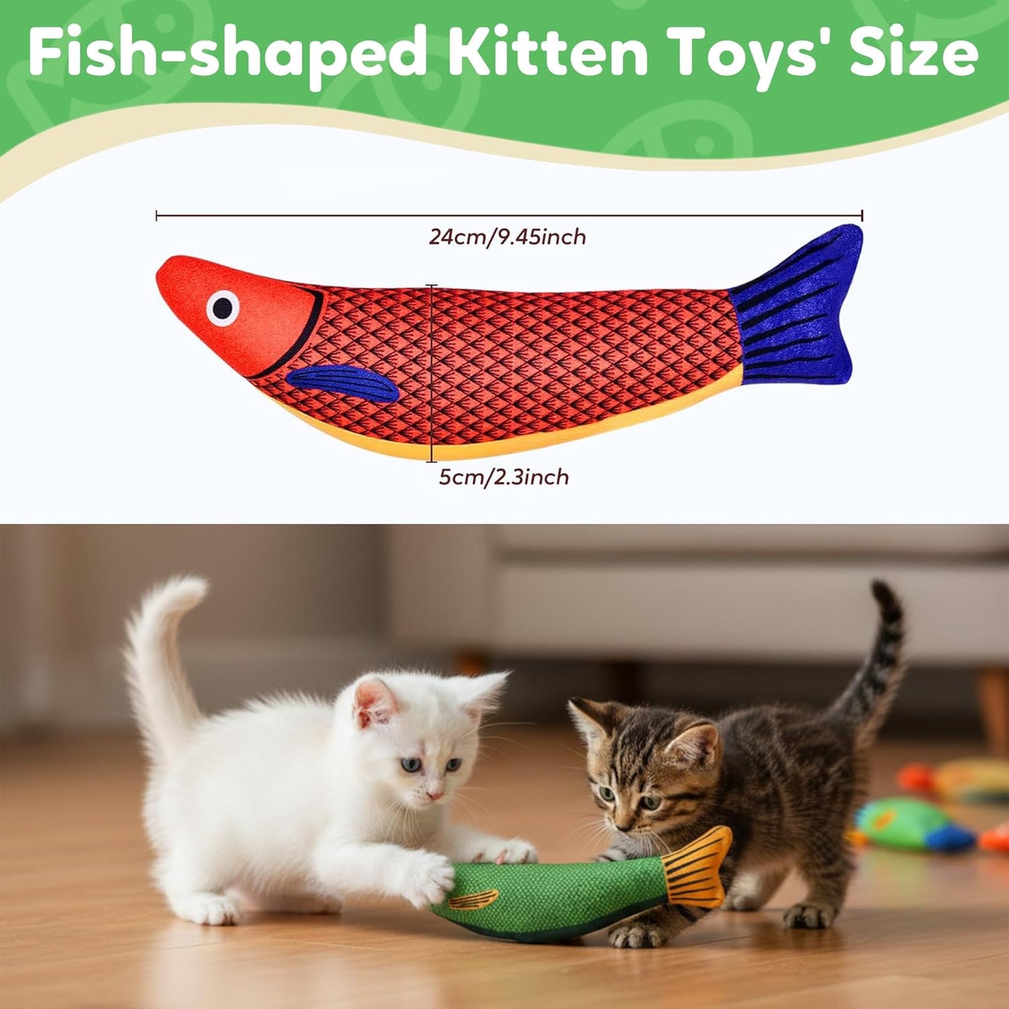 Catnip Toys Saury Fish, Cat & Kitten Chew Kicker Interactive Crinkle Toys for Bored Indoor Adult Cats & Kitten, Cat Gifts Teething Toys Soft and Durable for All Breeds