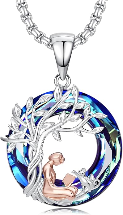 Cat Necklace Celtic Moom/Book Lovers/Cat Lovers Pendant Necklace Birthday Anniversary Graduation Jewelry Gift for Women