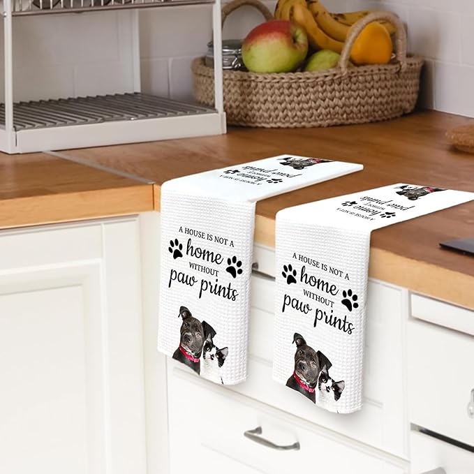 Dog Cat Themed Gifts Kitchen Bathroom Decor Towels 16″×24″, Dog Cat Lovers Gifts for Girls Mom Women, A House is Not A Home Without Paw Prints Bathroom Kitchen Tea Dish Hand Towels