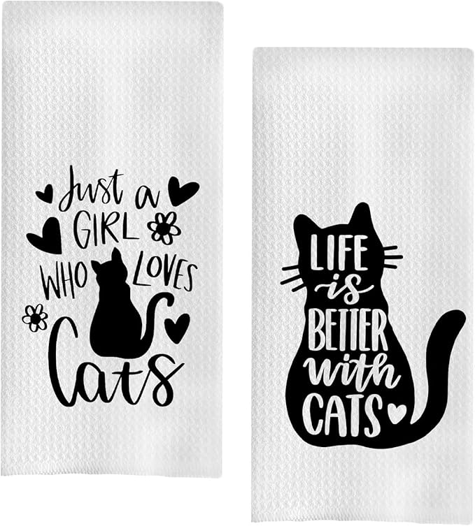 Cat Kitchen Towels,Just A Girl Who Loves Cats Kitchen Towels 16x24 Inches Set of 2,Funny Cat Decorative for Kitchen,Gifts for Cat Lovers