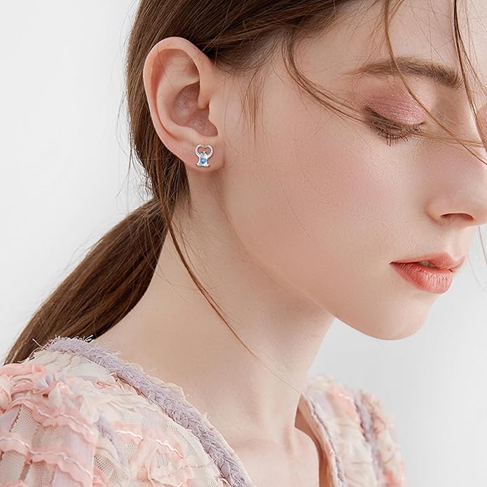 Sterling Silver Cat / Cow / Pig / Bunny / Squirrel / Giraffe / Highland Cow / Lion / Chicken / Ladybug / Star / Moon Stud Earrings for Women Cute Animal Post Earrings Hypoallergenic Animal Jewelry Gift for Teens Girls