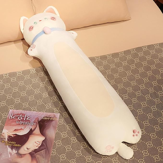 Long Cat Plush Pillow, 43.3inches Cute White Cat Plushie Stuffed Animals Body Pillow, Kawaii Kitten Soft Plushie Doll Toy Birthday Gift for Kids Girlfriend