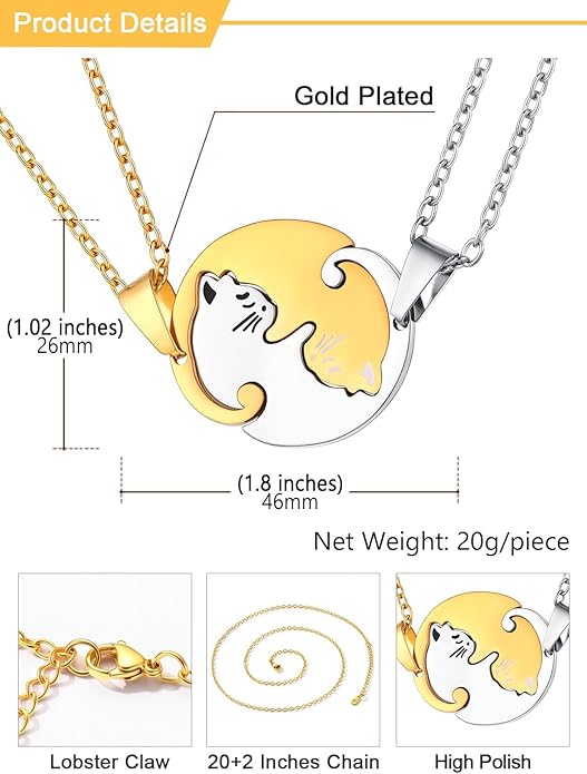 U7 Cat Pendant Necklace for Women Stainless Steel Cute Kitty Cat Jewelry Gift
