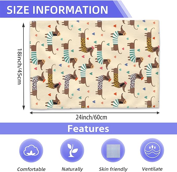 Cute Dog Hand Towels Set of 2,Dachshunds Hearts Bath Hand Towels for Bathroom Decorative Soft Absorbent Dish Towels for Kitchen Bathroom Gym Hotel Spa Sport 16x24 Inches