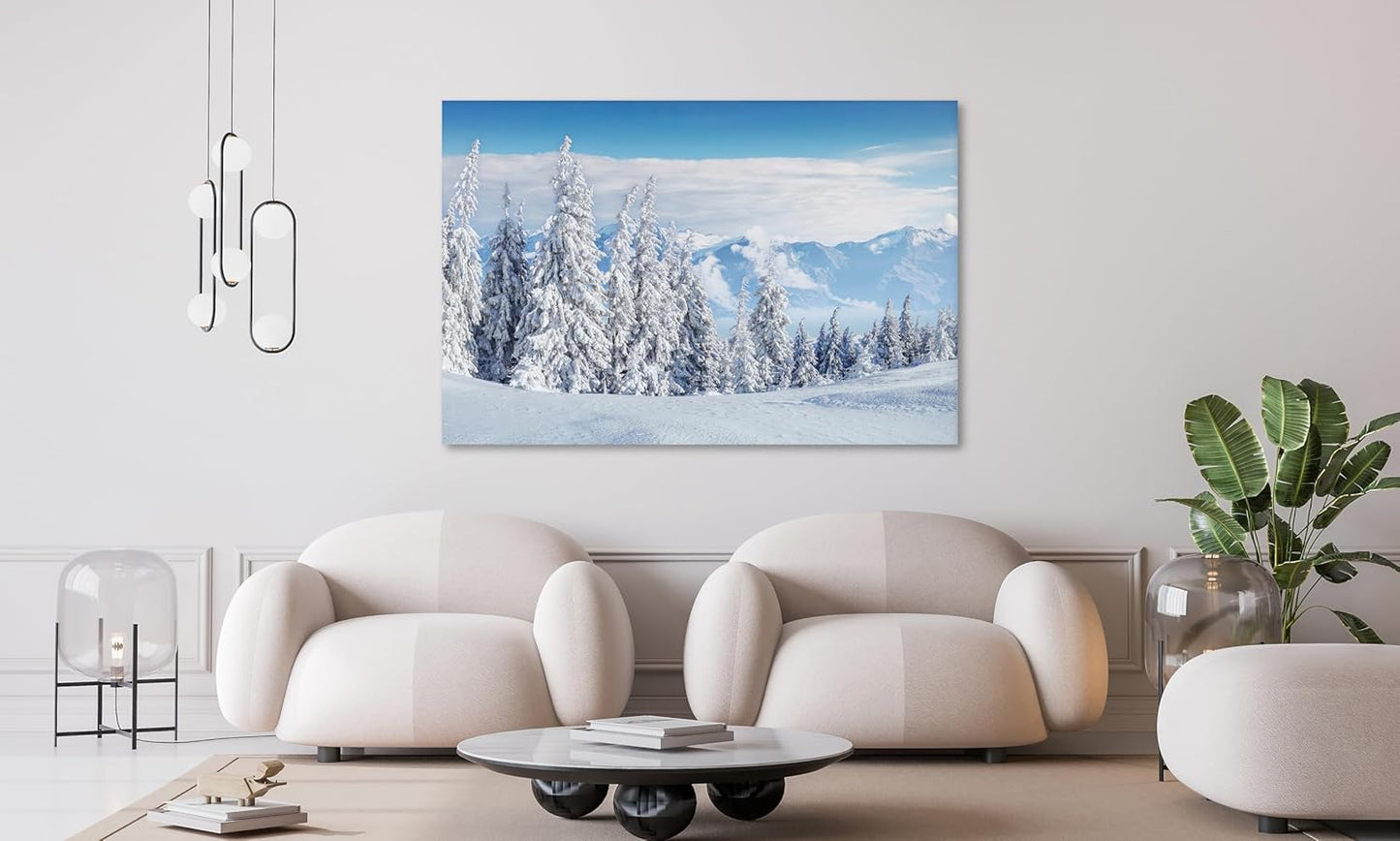 Nature Wall Art Prints - Ocean Forest Mountain Lake Canvas Landscapes - Small to Extra Large Living Room Bedroom Kitchen Bathroom Décor (Snow Covered Trees on Mountain, 35L" x 53W")