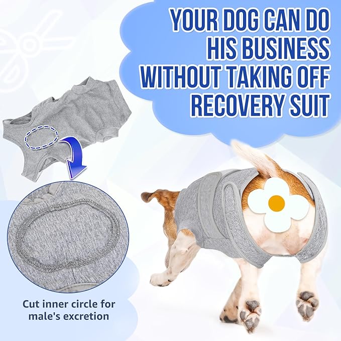 Lukovee Recovery Suit for Dogs, Zipper On Recovery Suit for Female Male Dog, Onesie Abdominal Wounds Cone E-Collar Alternative Prevent Licking Spay Recovery Suit (3XL, Grey)