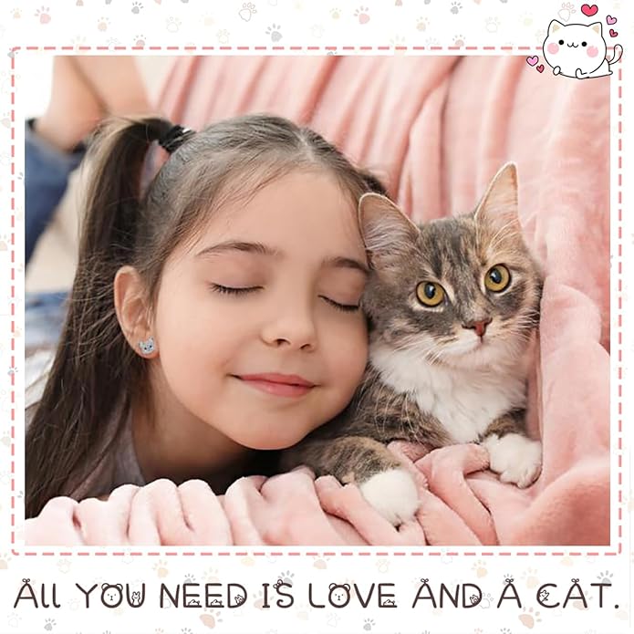 Lanqueen Cute Cat Stud Earrings for Girls Hypoallergenic Cat Cubic Zirconia Earrings for Women Teens Girls