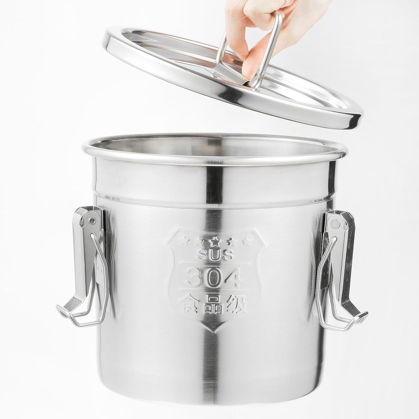 DYNAMI 304 Stainless Steel Containers With Lid,202oz Airtight Flour Container for Kitchen,5-10lbs Metal Airtight Canisters Milk Jug Coffee Bean Cookies Canisters w/Locking Clamp (6L/1.6Gal)