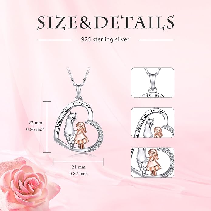 Cat Squirrel Llama Raccoon Tiger Cheetah Elephant Fox Sloth Koala Monkey Horse Dinosaur Axolotl Necklace Animal Pendant Heart Necklace 925 Sterling Silver