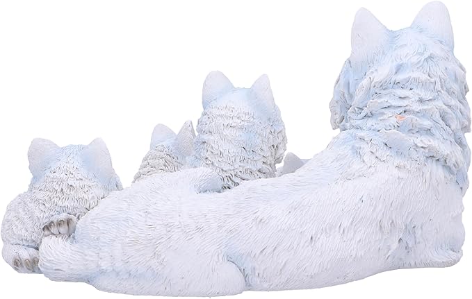 Nemesis Now Pups Protection Figurine 20.5cm, Resin, White, Wolf Babies and Mother Figure, White Wolf Mother Family Ornament, Collectable Wolf Giftware, Cast in The Finest Resin, Expertly Hand-Painted