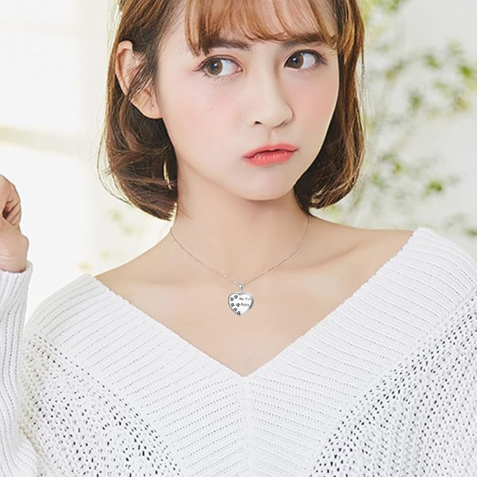 Personalized Paw Print Heart Locket Necklace 925 Sterling Silver That Holds Pictures Puppy Dog Cat Pet Pendant Jewelry for Women