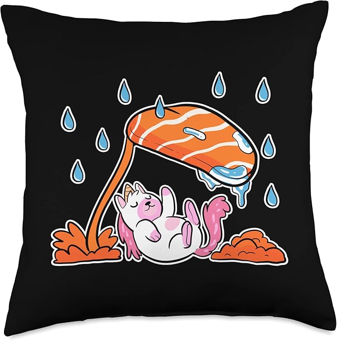 Cute Unicorn Sushi Cat Anime Figure Seafood Foodie Manga Throw Pillow