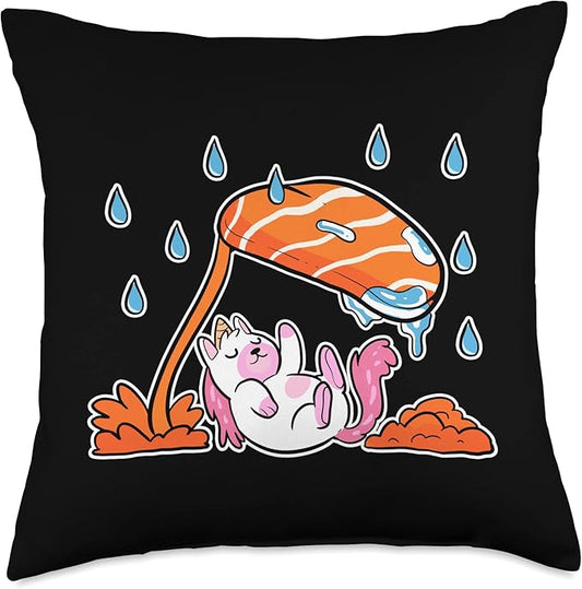 Cute Unicorn Sushi Cat Anime Figure Seafood Foodie Manga Throw Pillow