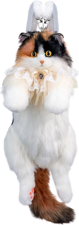 Chongker Stuffed Animals Backpack - Lifelike Stuffed Cat Plush Backpack, Handmade Cute Cat Shaped Bag, Large Dark Calico