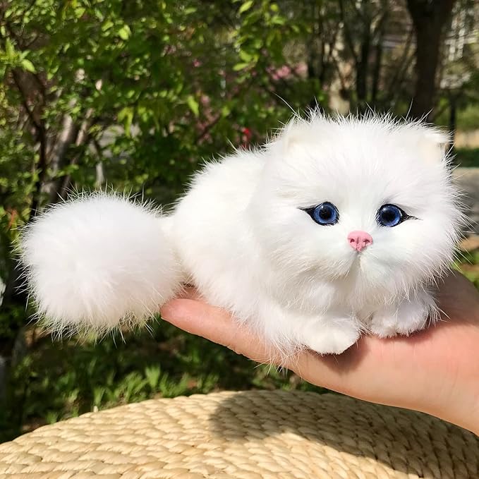 Pack of 2 Realistic Furry Baby Cats Figurines Simulation Kittens/Synthetic Fur Pet Stuffed House Animal Replica/Photo Props/Collectible Gift (Orange+White)