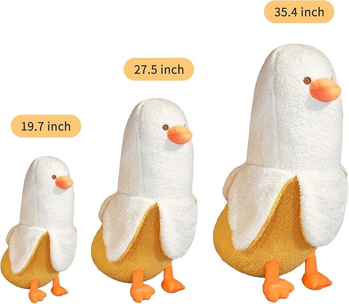 PEACH CAT Banana Duck Plush Toy Cute Plushie Hugging Plush Pillow Duck Stuffed Animal for Girls and Boys White 35.4"